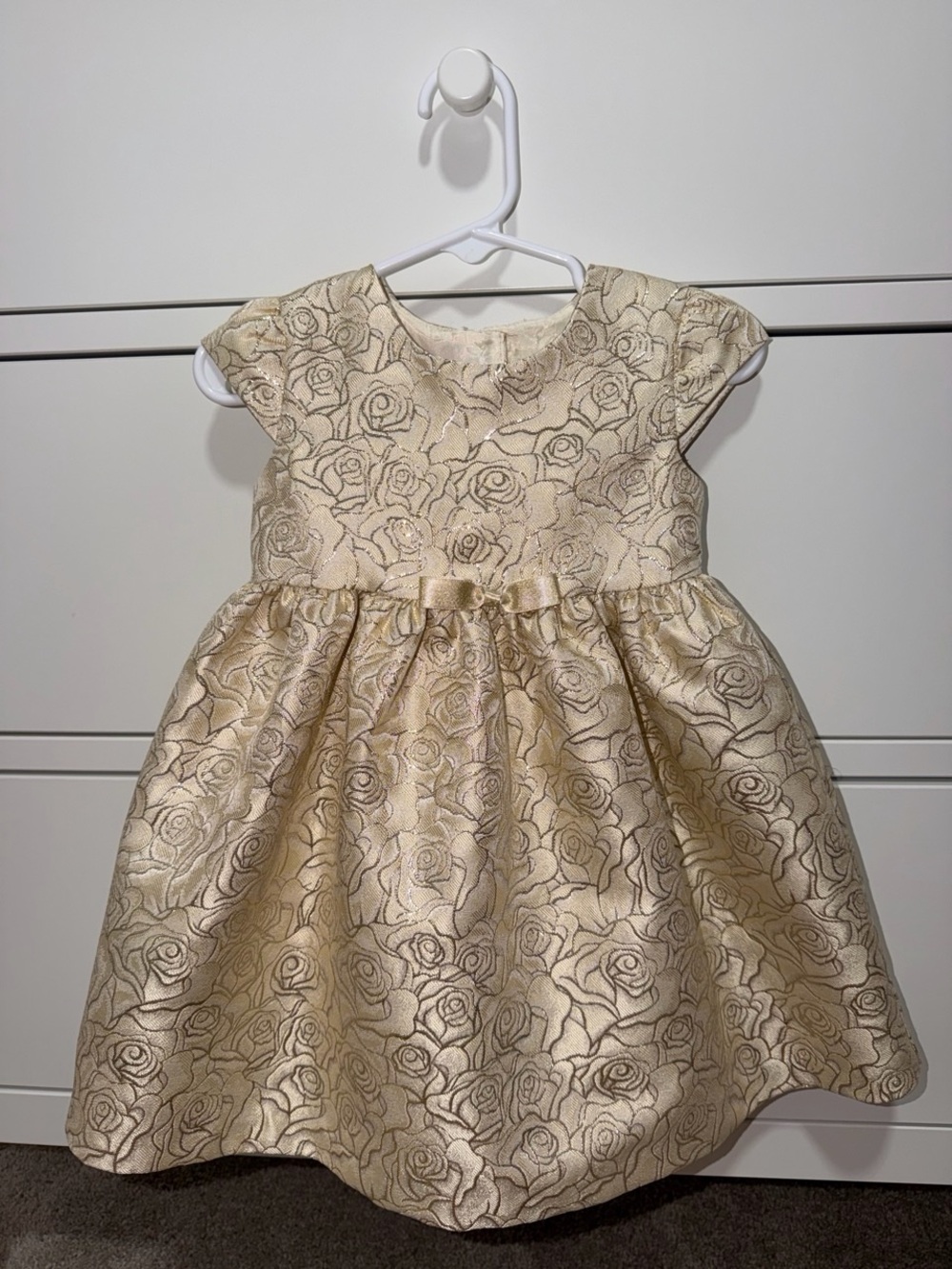 Bonnie Baby Champagne Floral Jacquard Dress with Bow